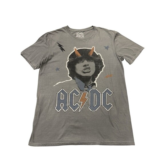 ACDC Merch Tops - AC/DC Official Merch Graphic Band Tee Gray Angus Young Devil Horns Women’s S
